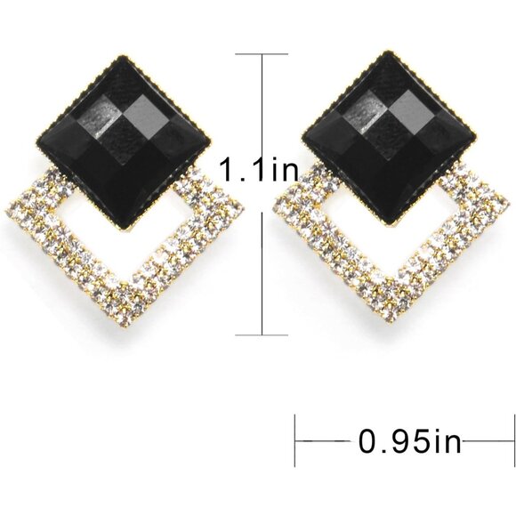 Black Rhombus 3 Plated Dangle Drop Geometric Statement Jewelry for Women Teen - Picture 5 of 6